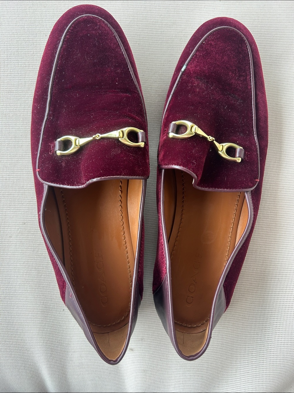 Coach Women's Wine Velvet Horsebit Loafers